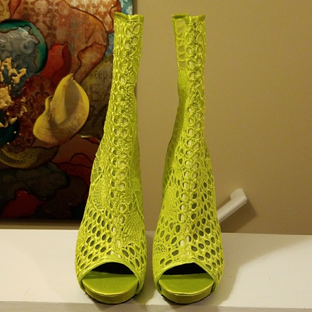 Lime Green sheer lace booties